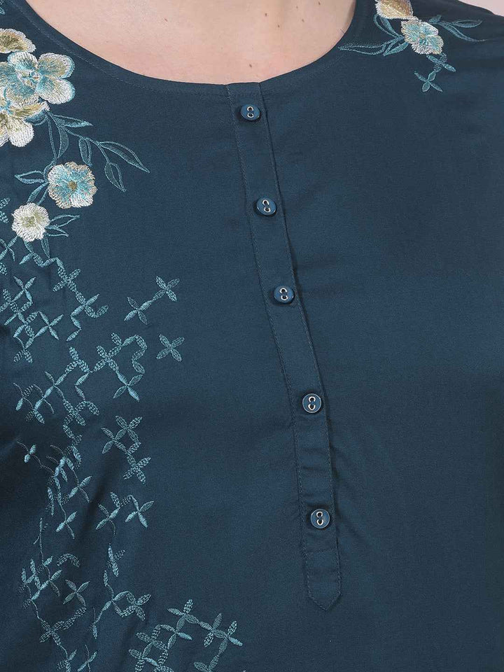 Green Floral Embroidered Top