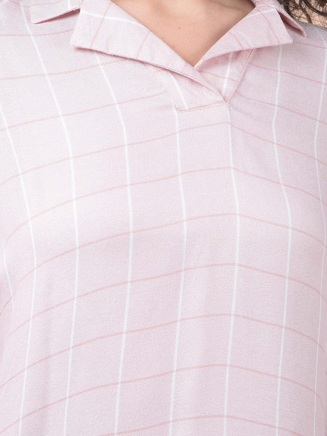 Peach Checked Resort-Collar Top
