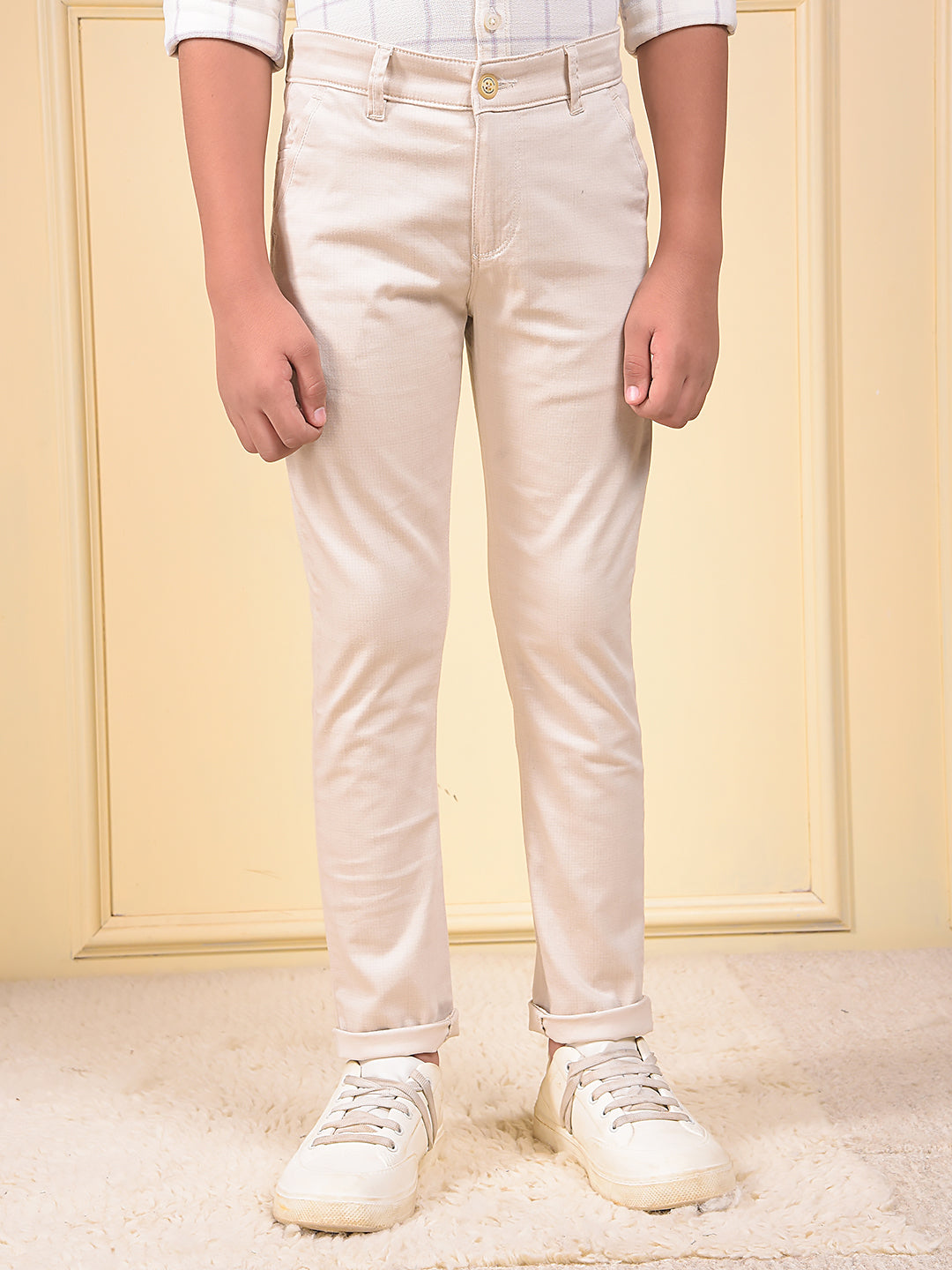 Beige Printed Trousers