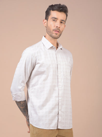Cream Checked 100% Cotton Shirt