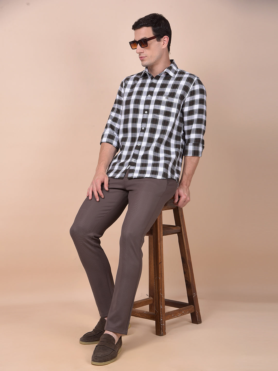 Brown Checked 100% Cotton Shirt