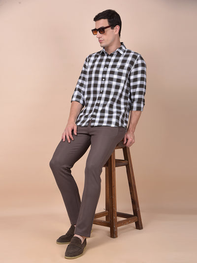 Brown Checked 100% Cotton Shirt