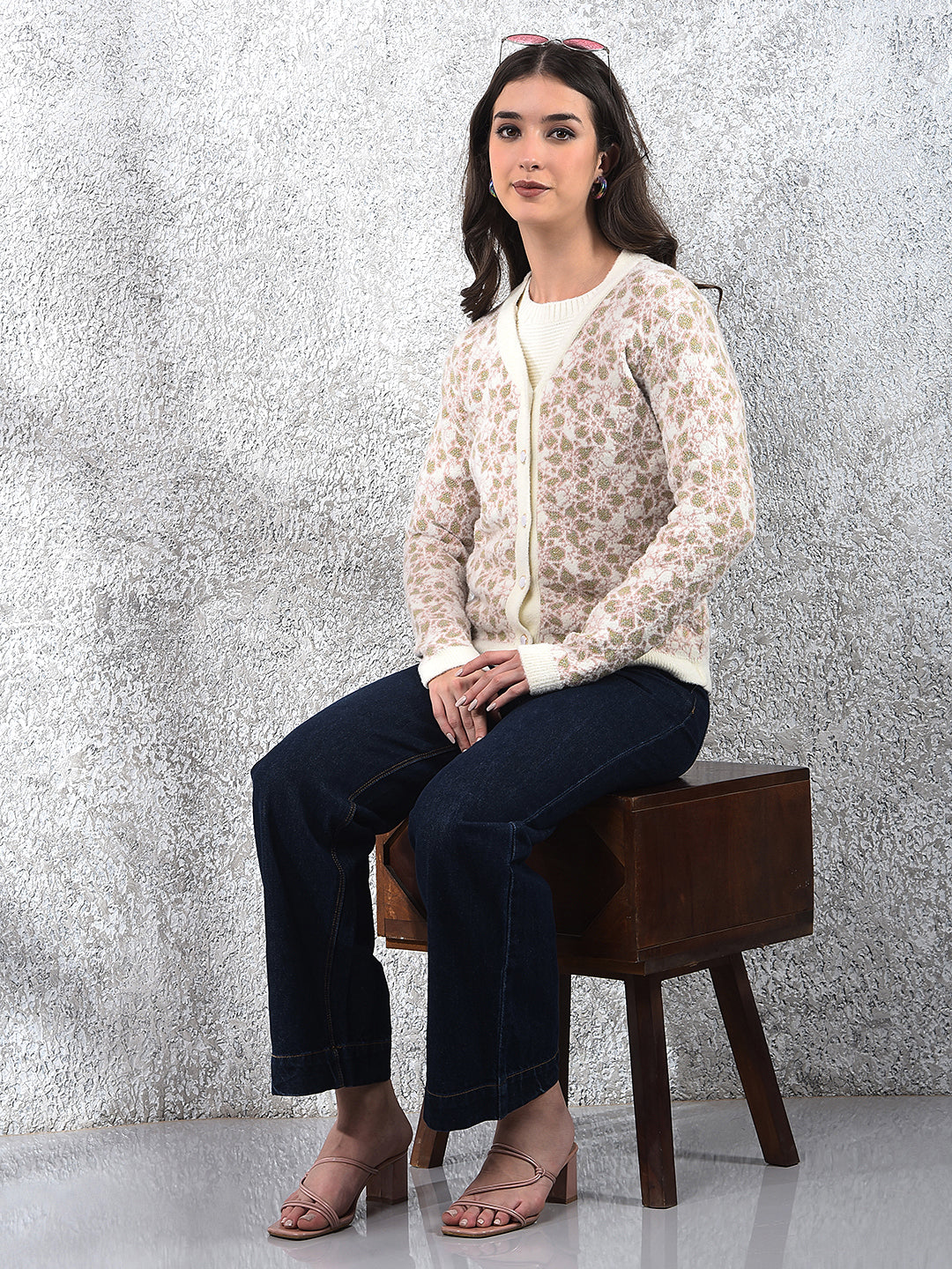 Flowy Navy Blue Wide-Leg Cotton Jeans-Women Jeans-Crimsoune Club