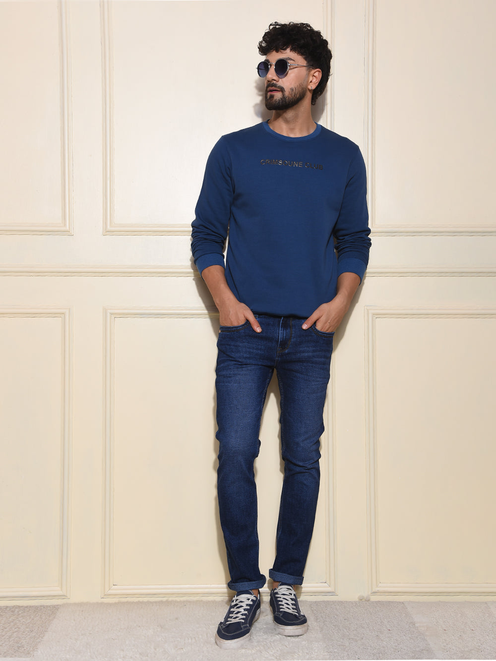 Classic Blue Cotton Sweatshirt With Brand Logo