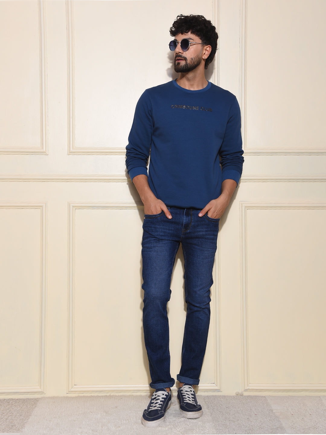Classic Blue Cotton Sweatshirt With Brand Logo