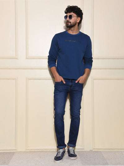 Classic Blue Cotton Sweatshirt With Brand Logo