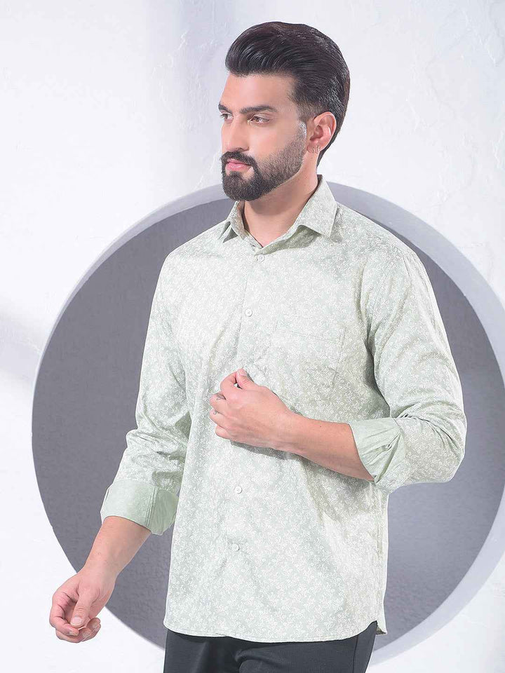 Green Floral Print 100% Cotton Shirt