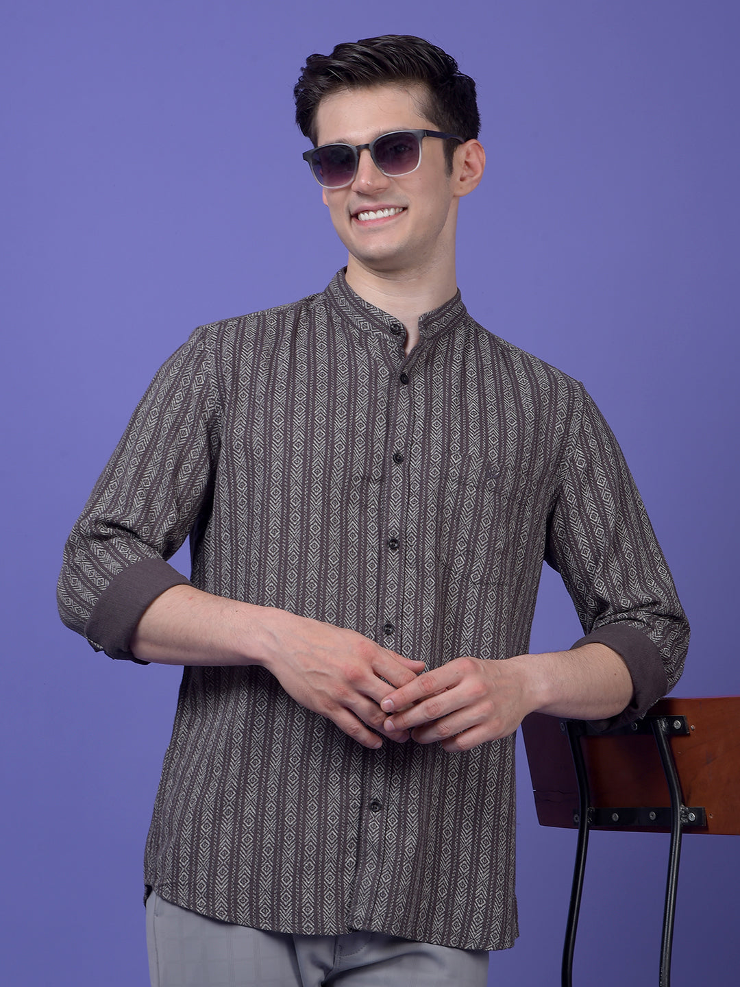 Grey Vertical Stripes Shirt