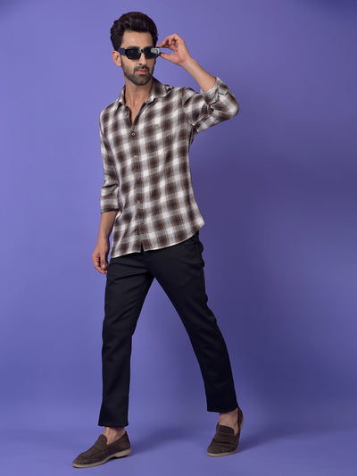 Brown Checked Linen Shirt