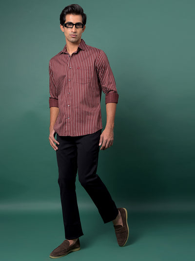 Maroon Vertical Stripes Shirt