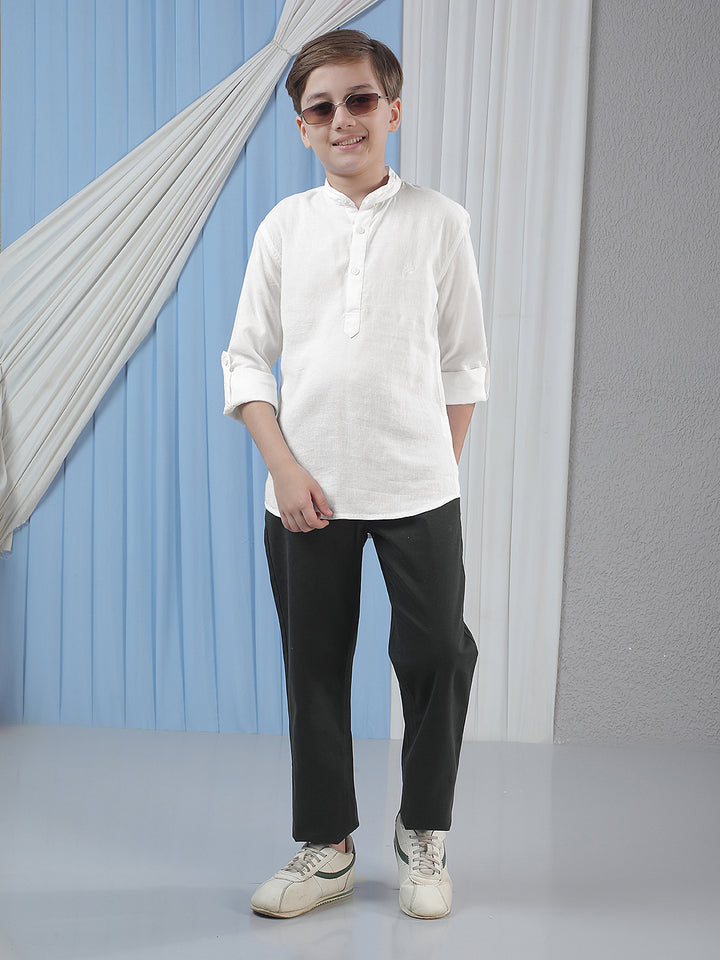 White Linen Mandarin Neck Kurta