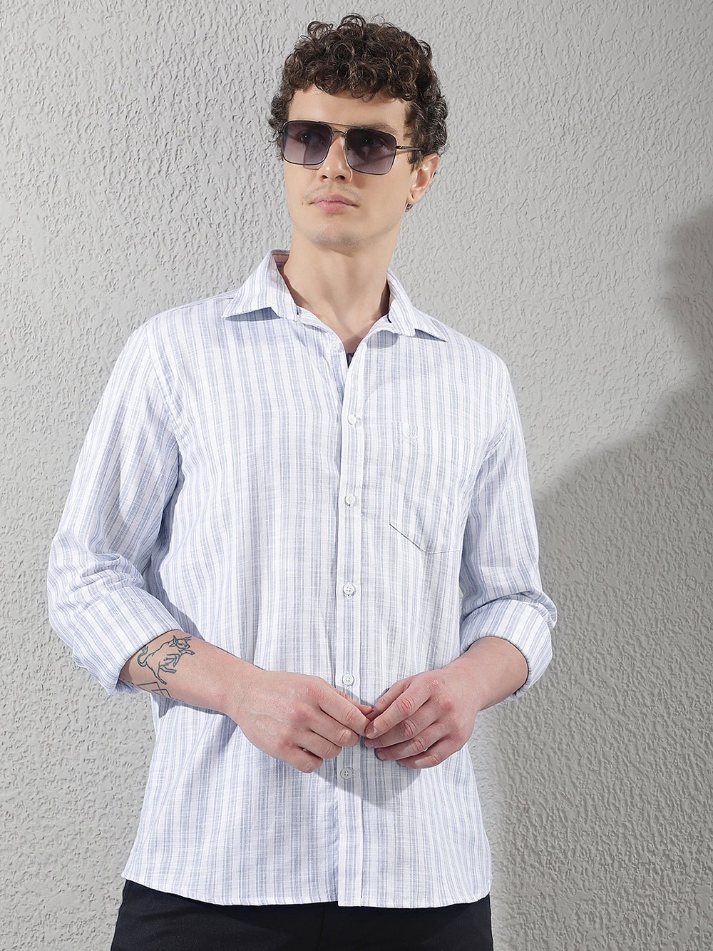 White 100% Cotton Verical Stripes Shirt