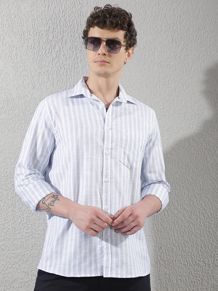 White 100% Cotton Verical Stripes Shirt