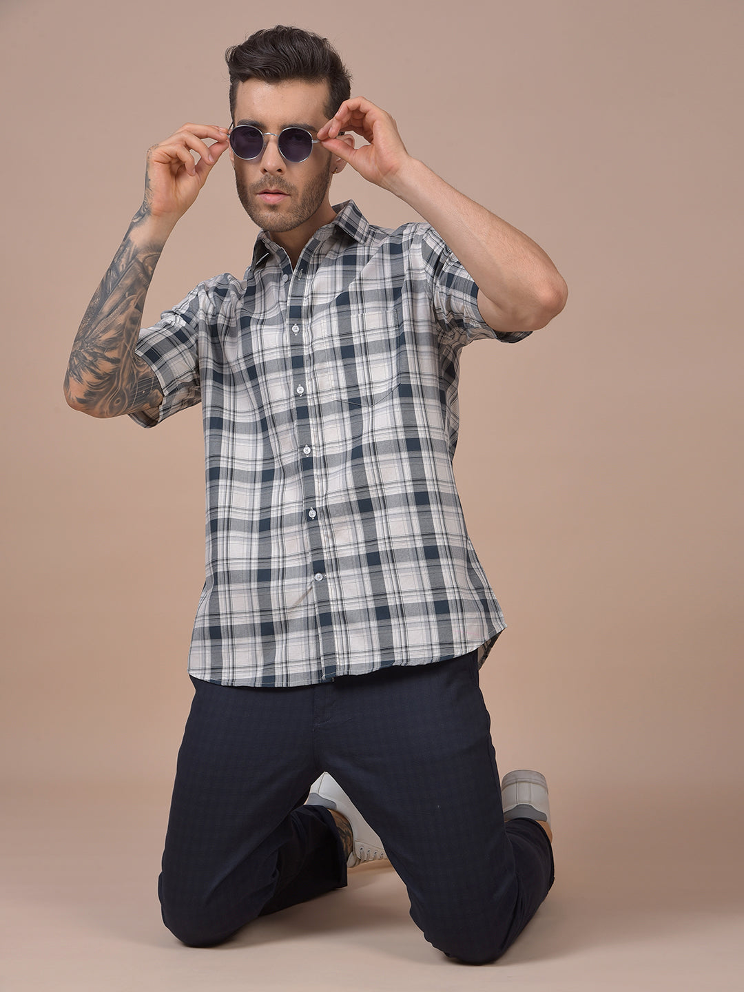 Grey Checked 100% Cotton Shirt