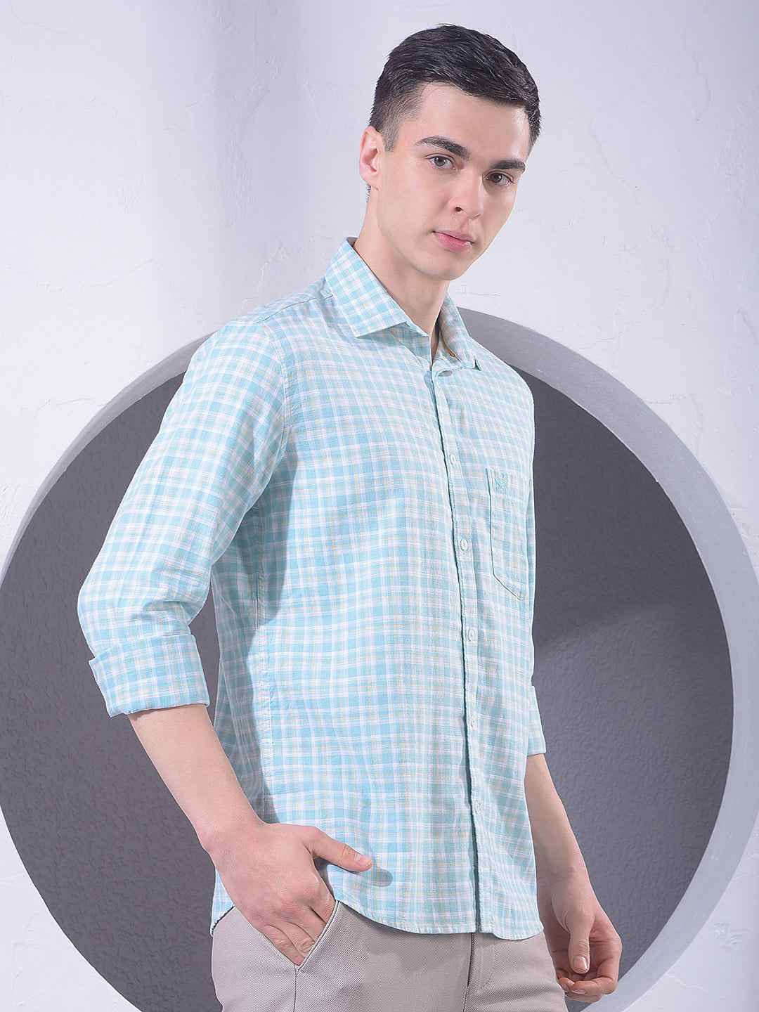 Green Checked 100% Cotton Shirt