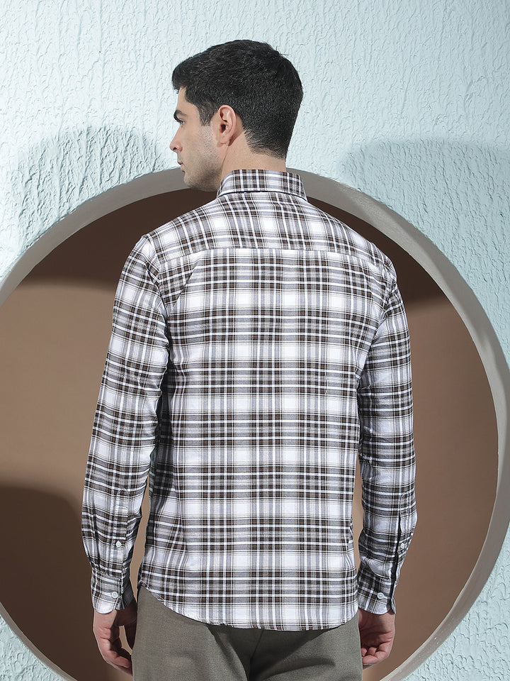 Brown 100% Cotton Checked Shirt