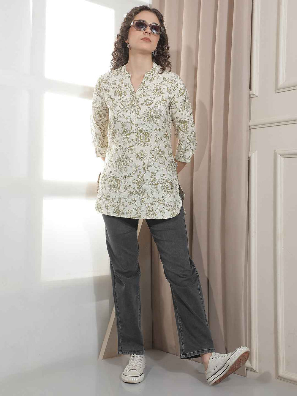 Graceful Olive Botanical Floral Top
