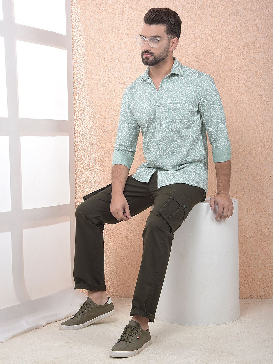 Green Printed 100% Cotton Shirt