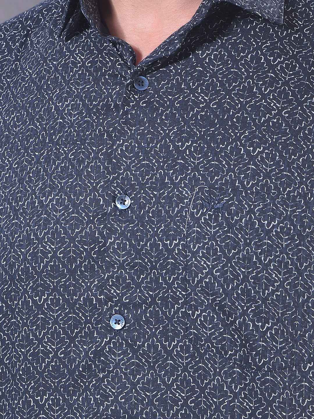 Navy Blue Floral Print Shirt