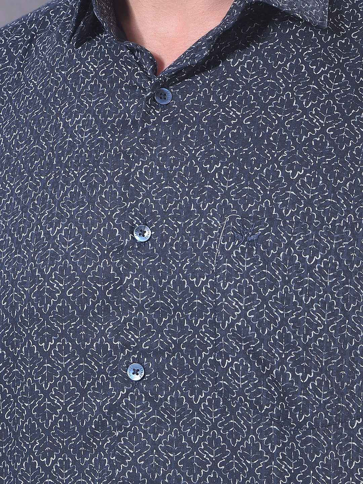 Navy Blue Floral Print Shirt