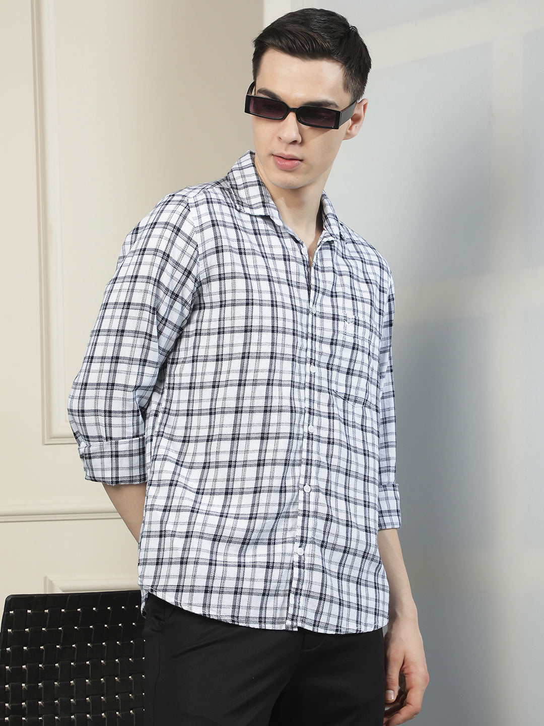 White 100% Cotton Checked Shirt