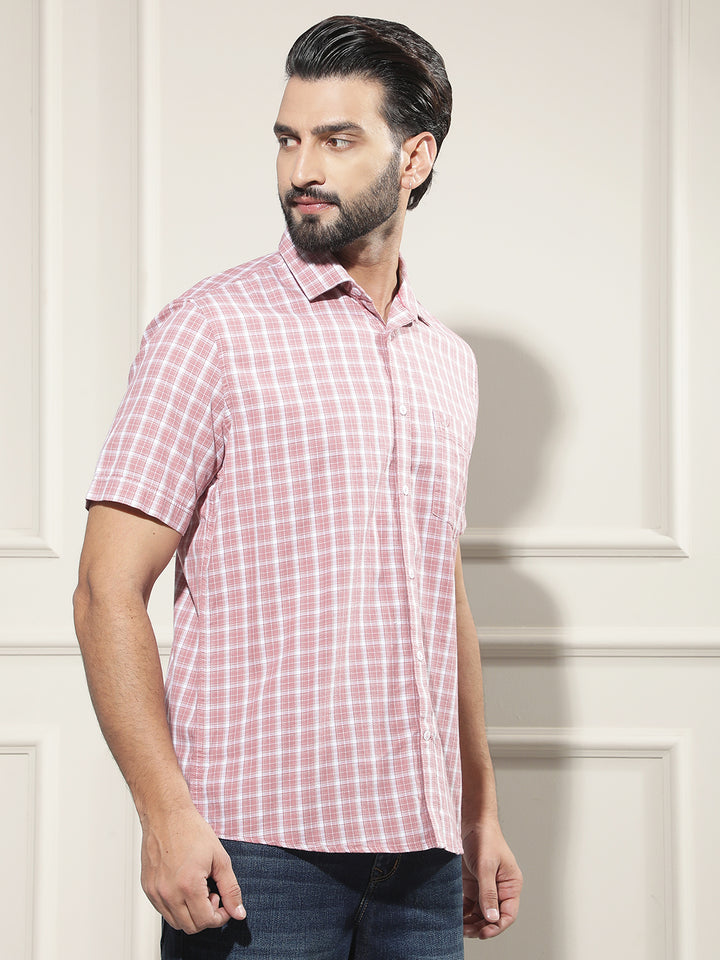 Peach Checked 100% Cotton Shirt