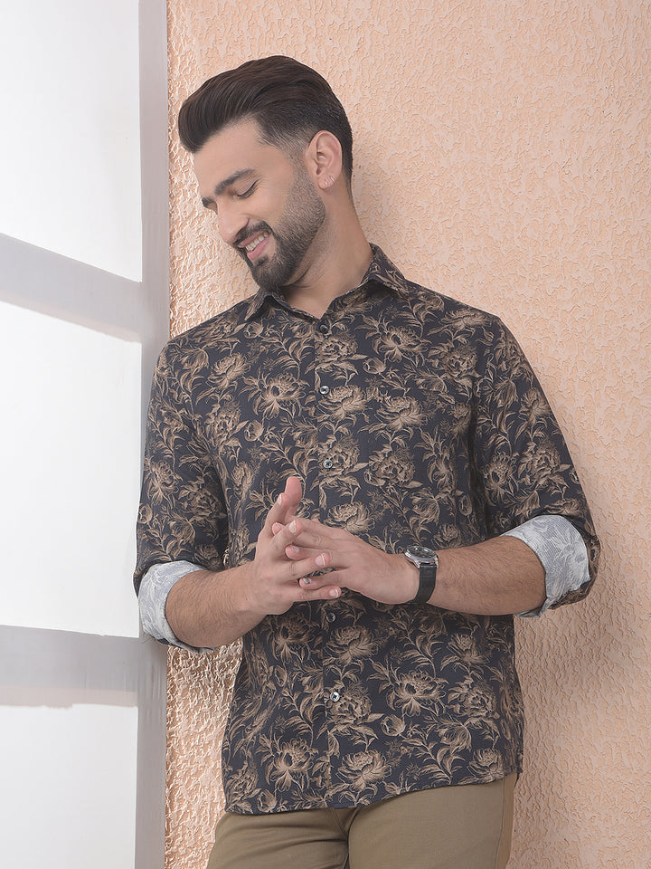 Brown Floral Print Shirt