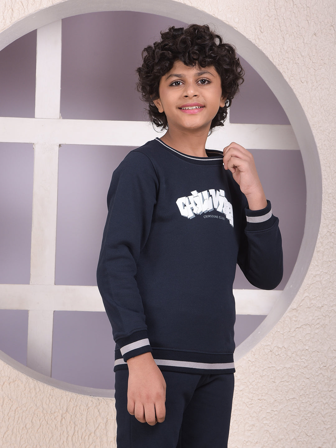 Navy Blue Typographic Print Sweatshirt