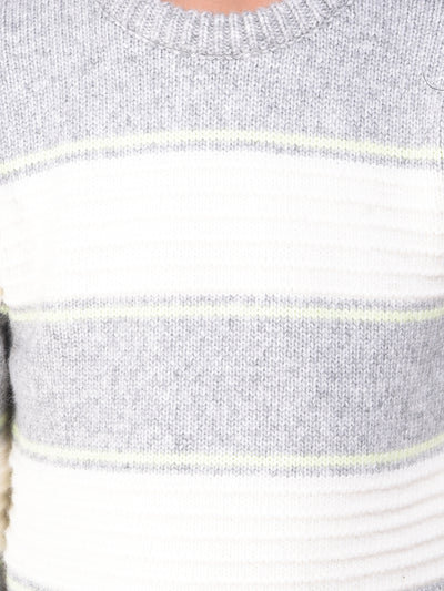 Grey Horizontal Stripes Knitted Sweater