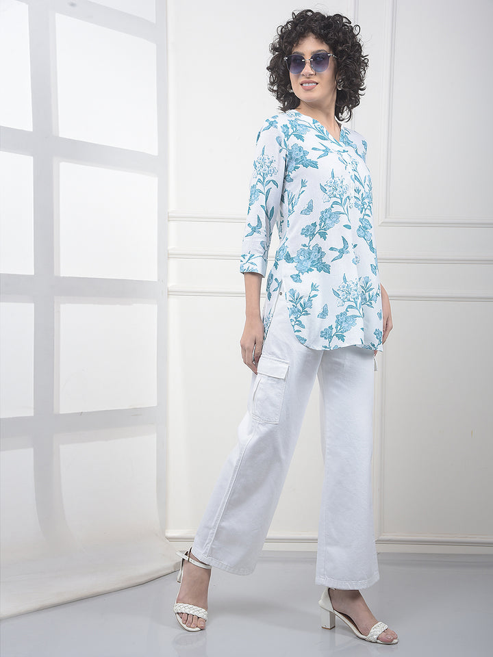 White 100% Cotton Wide-Leg Cargo Jeans