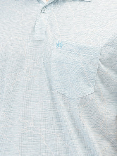 Blue Printed Polo Neck T-Shirt
