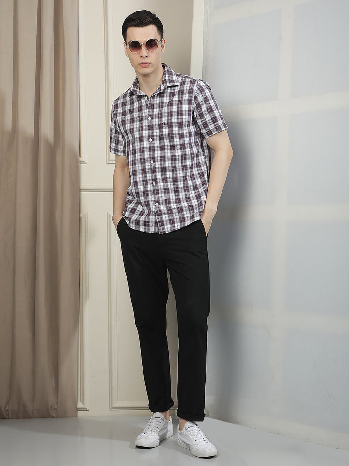 Purple Checked 100% Cotton Shirt
