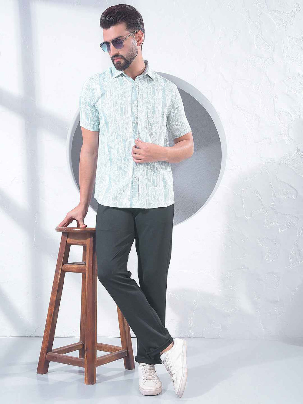 Green Floral Print 100% Cotton Shirt