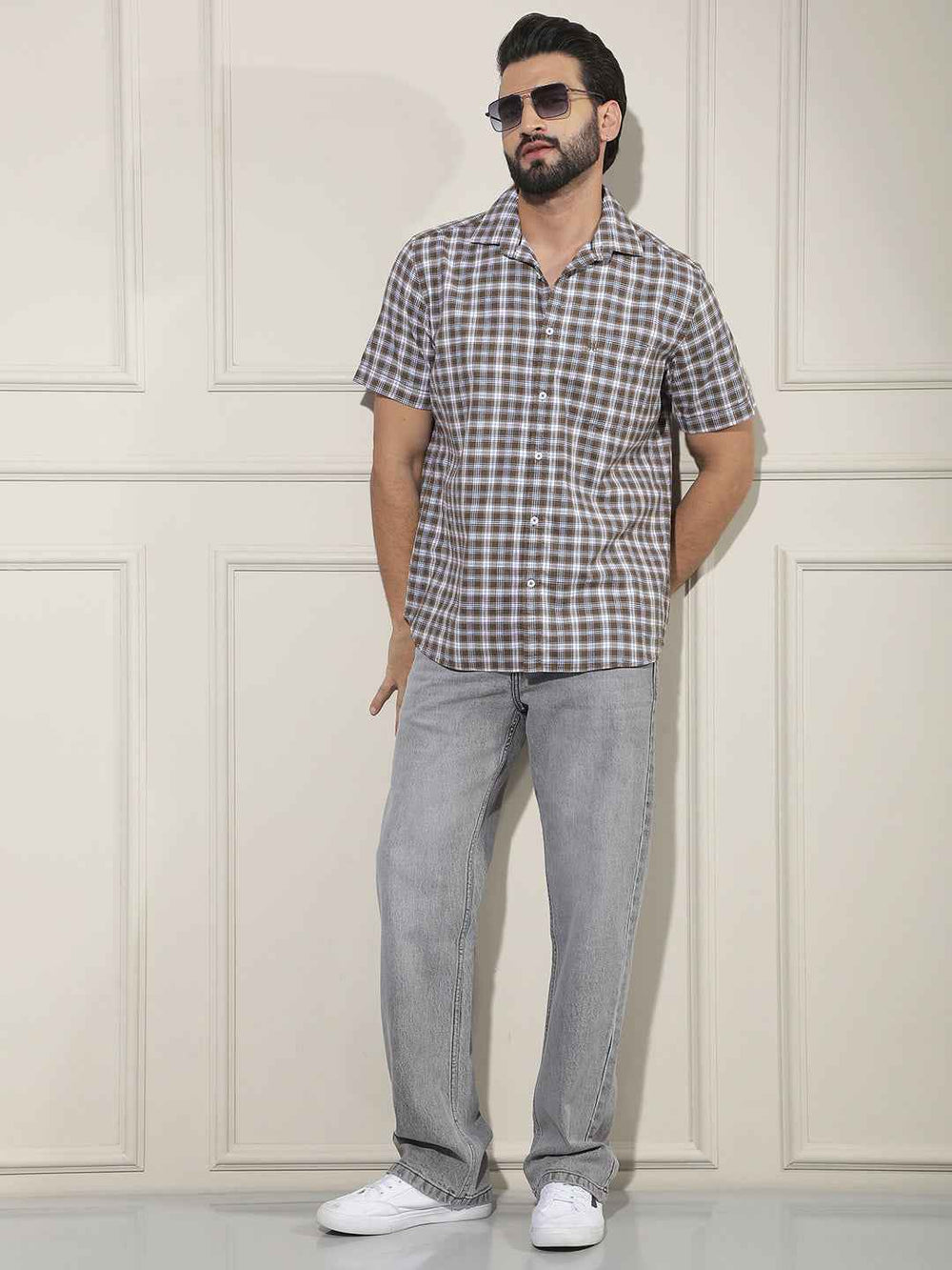 Brown Checked 100% Cotton Shirt