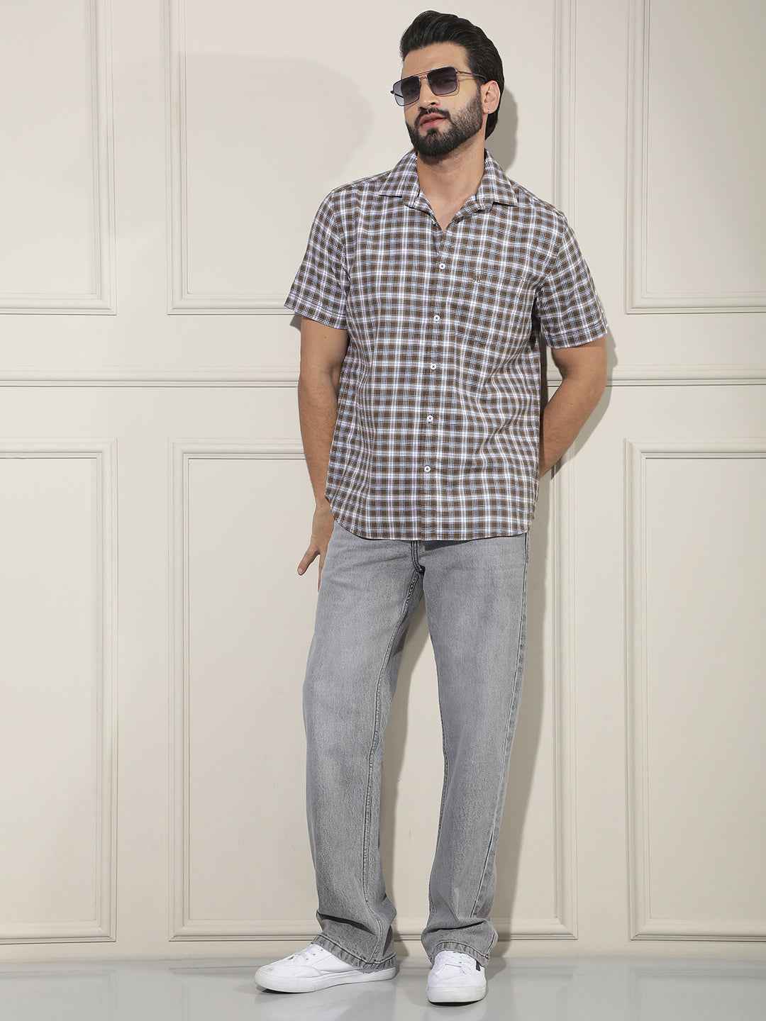 Brown Checked 100% Cotton Shirt