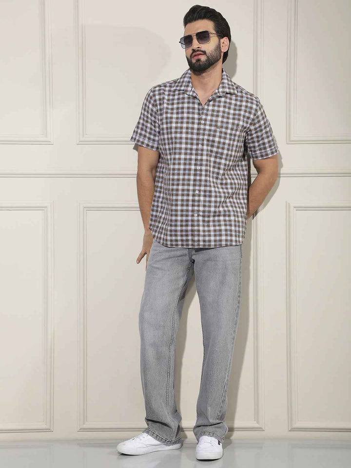 Brown Checked 100% Cotton Shirt