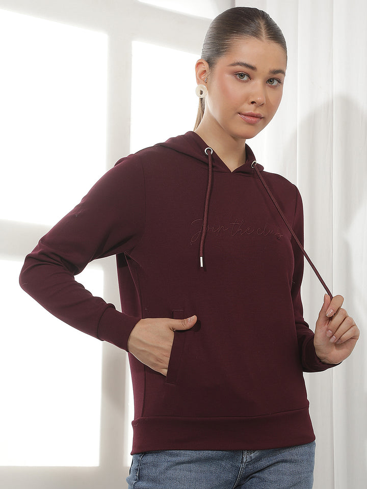 Wine Typographic Print Hooded Sweatshirt