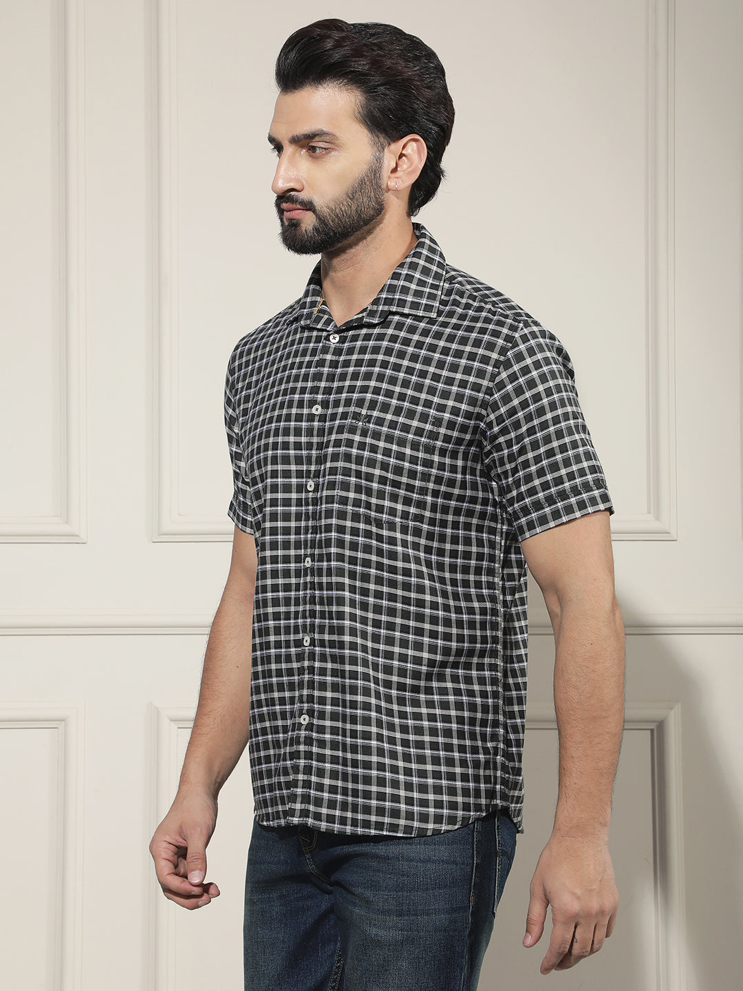 Contemporary Olive Green Checked Shirt