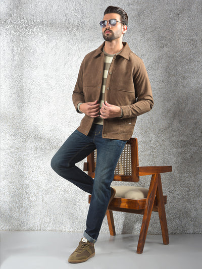 Stretch Fabric Brown Shacket