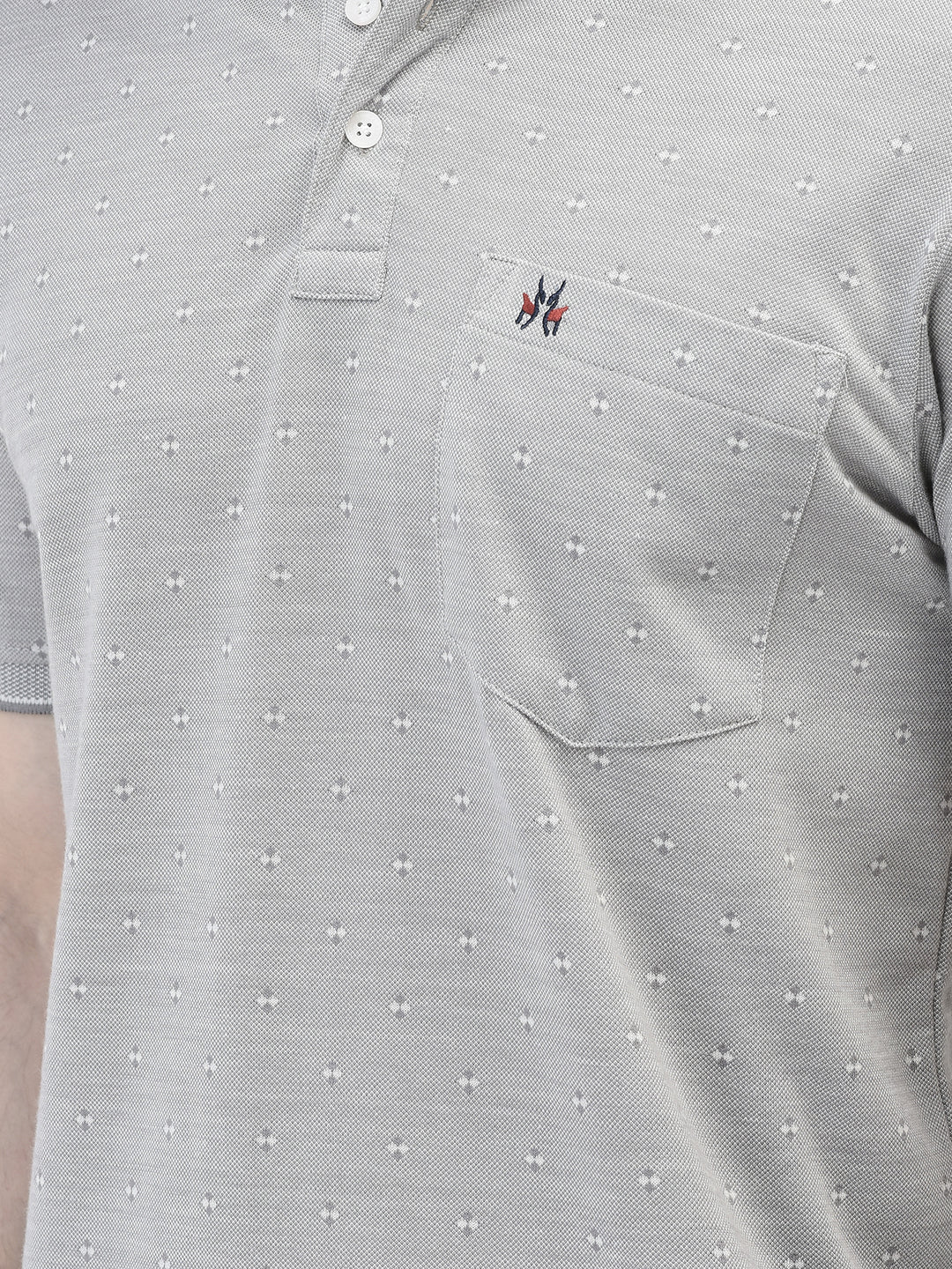 Grey Printed Polo Neck T-Shirt