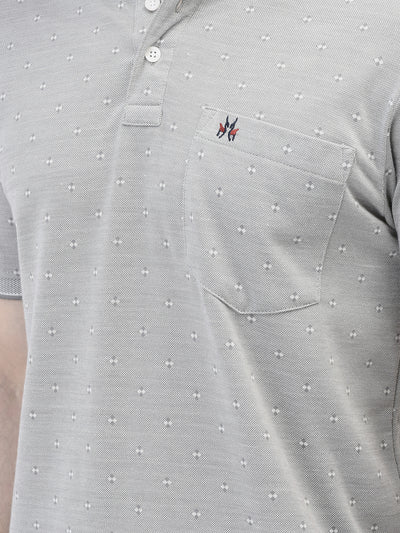 Grey Printed Polo Neck T-Shirt