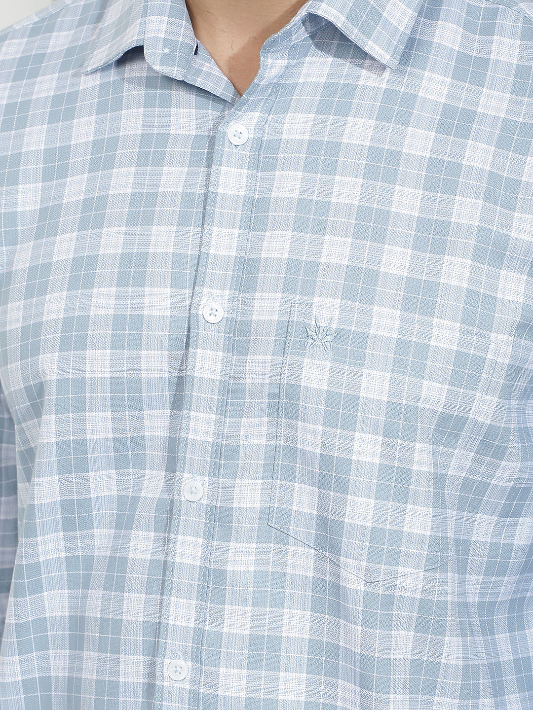 Pastel Blue 100% Cotton Checked Shirt