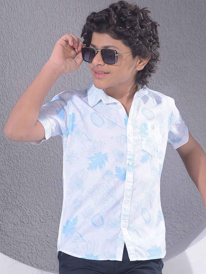 Blue Botanical Print Shirt