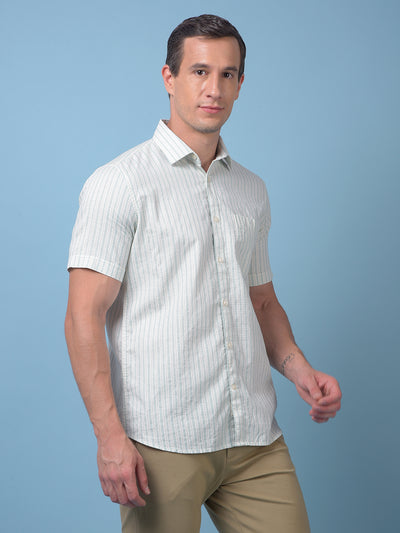 Green Vertical Stripes 100% Cotton Shirt