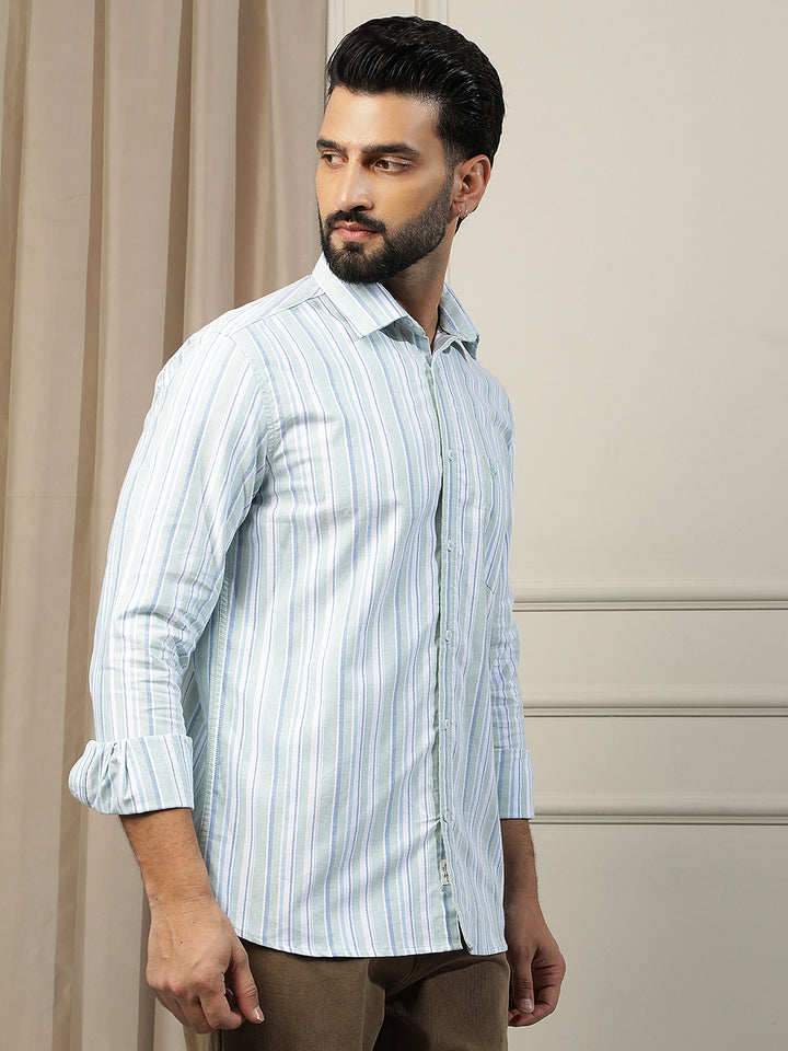 Green Vertical Stripes 100% Cotton Shirt