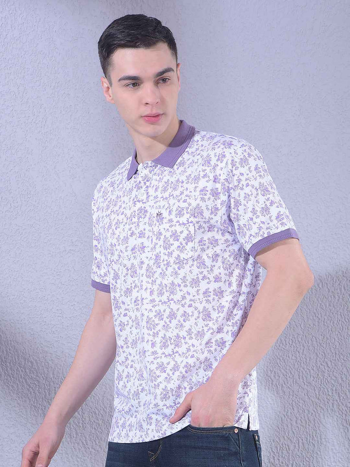 Purple Printed Polo Neck T-Shirt
