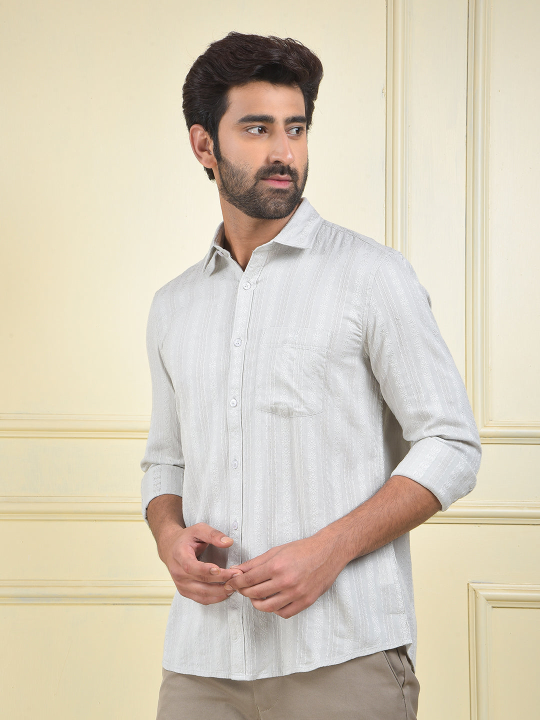 Grey Vertical Stripes 100% Cotton Shirt