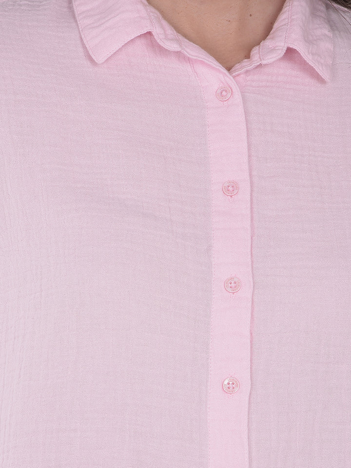 Pink Textured 100% Cotton Shirt