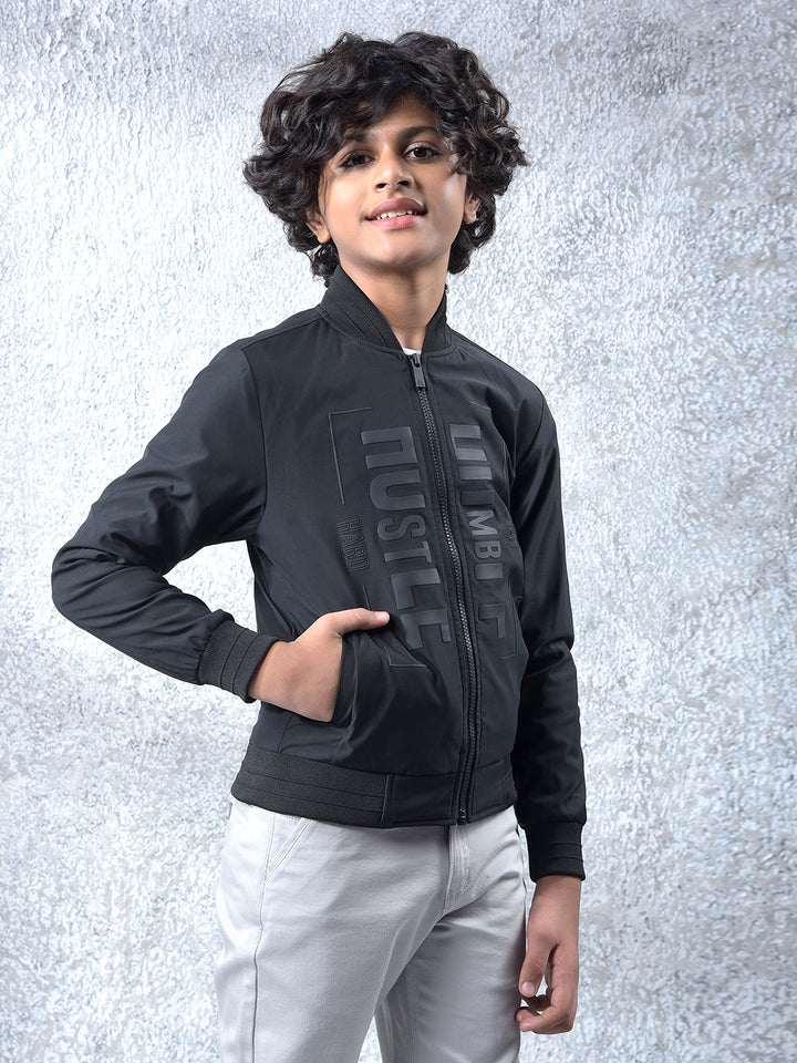 Black Typographic Print Bomber Jacket