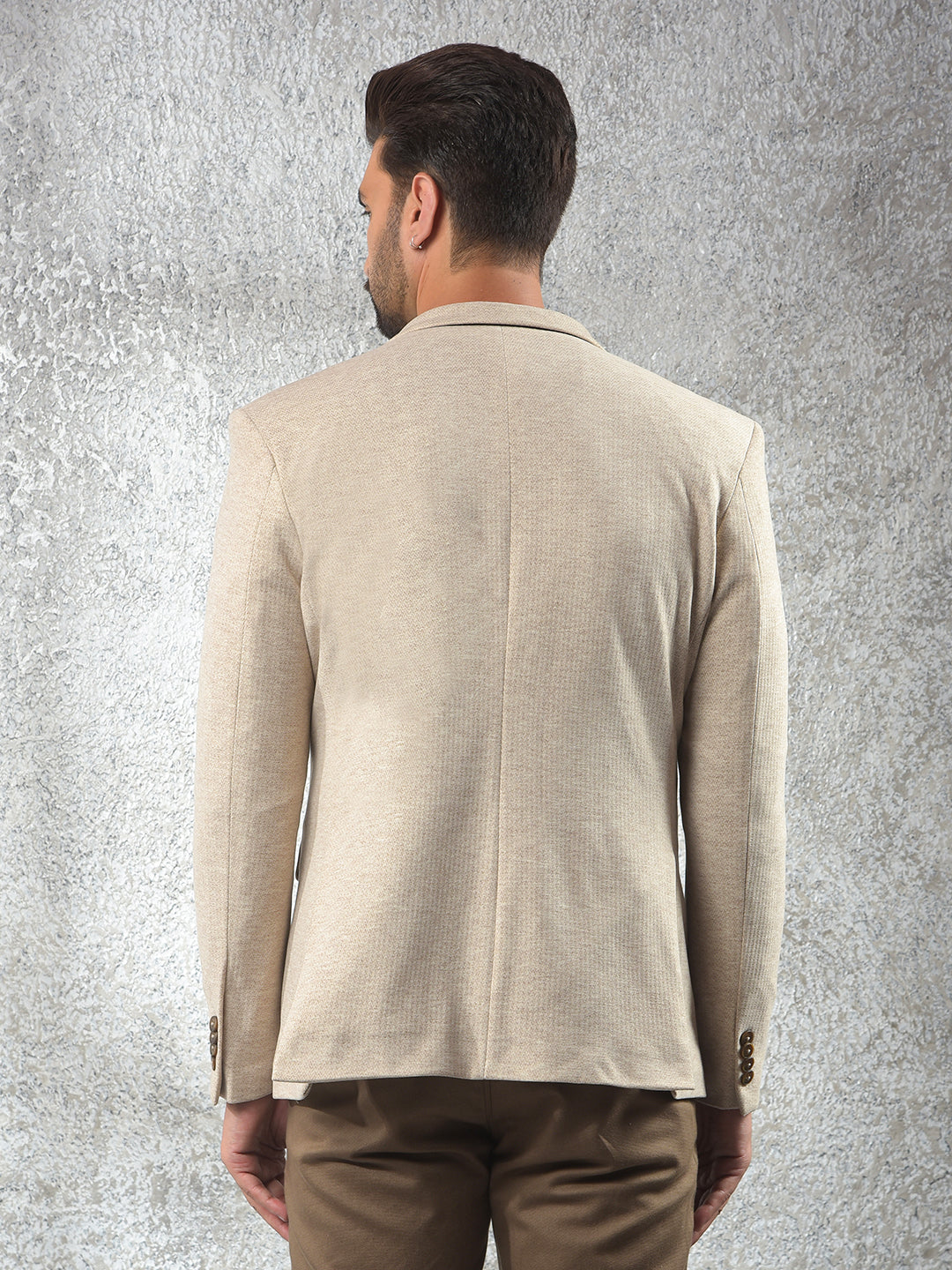 Beige Notched Lapel Single-Breasted Blazer